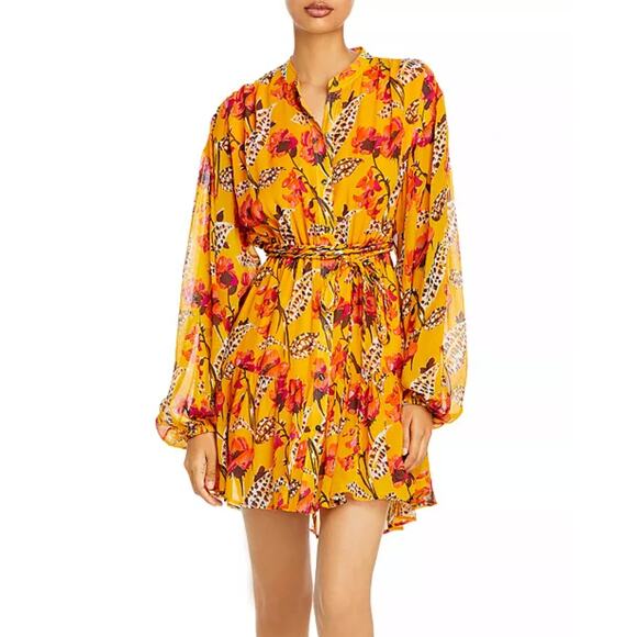 NWT! A.L.C. Jen Long Sleeve Silk Shirtdress Yellow Floral - Picture 1 of 11
